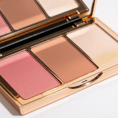 Close-up of pink brown and champagne pans.
