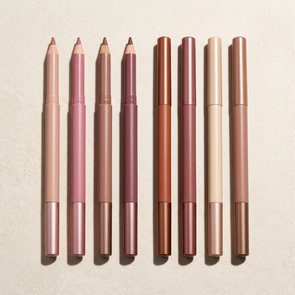 Coordinated lip pencil barrel and cap design details.