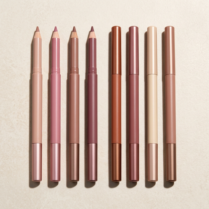 Coordinated lip pencil barrel and cap design details.