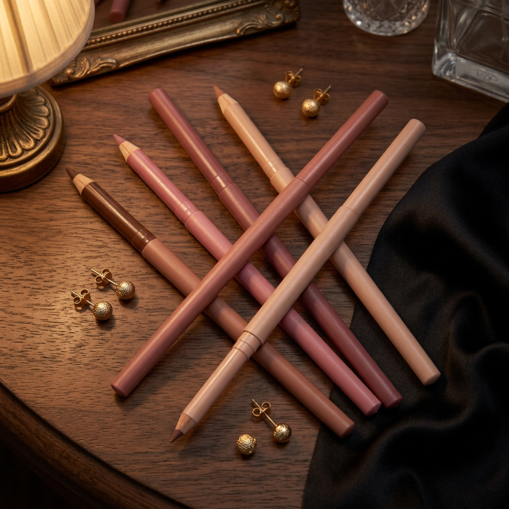 Lip pencils styled for an evening beauty routine.