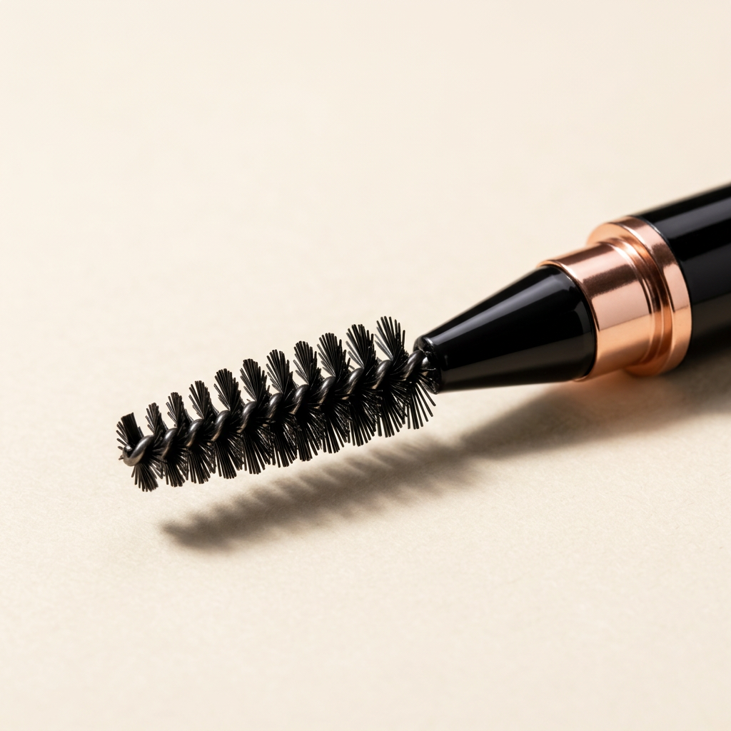 Close-up of the spiral spoolie brush and rose-gold-tone accent.