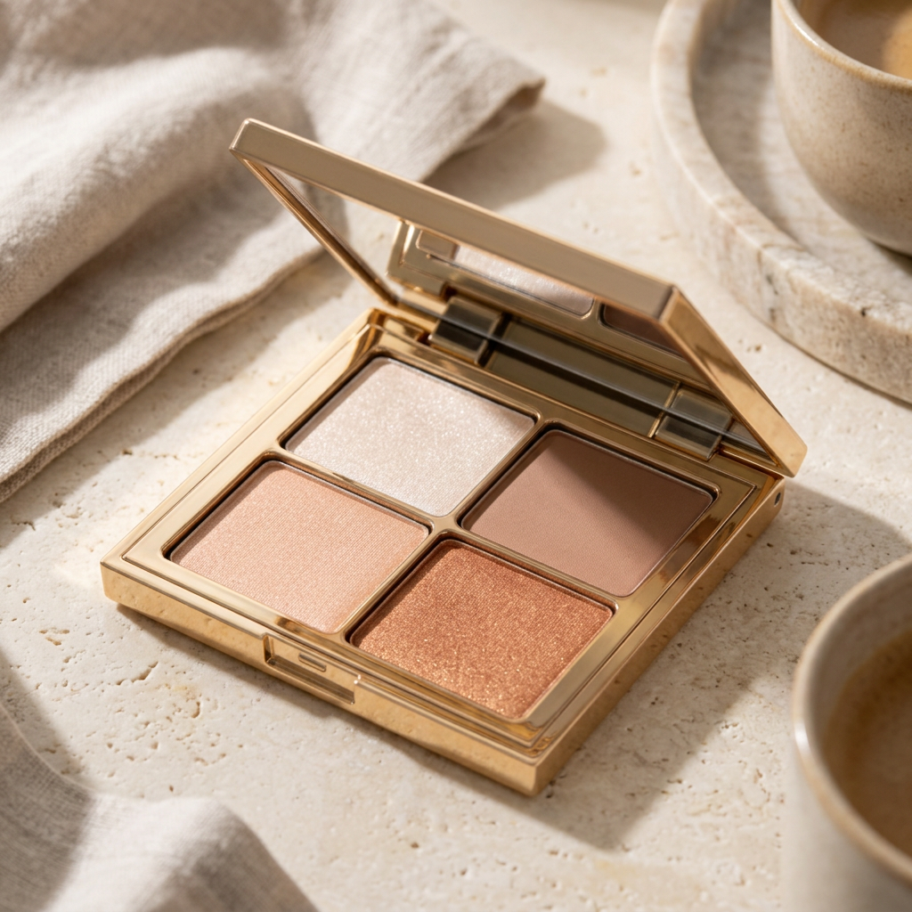 Four-color palette styled on a morning vanity.