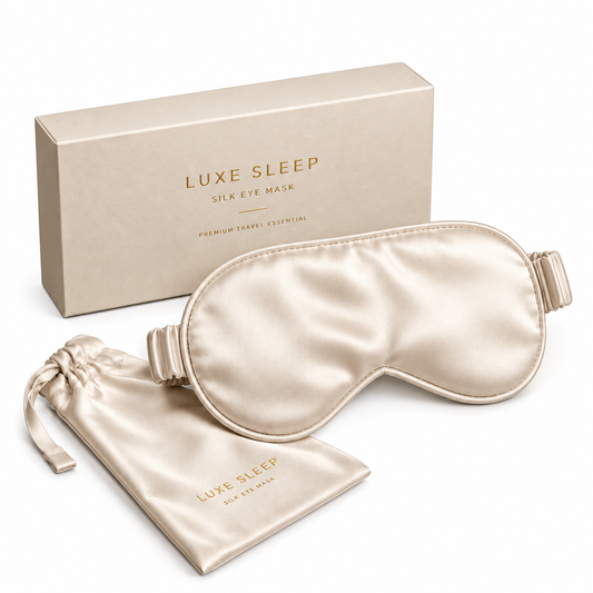 LUXE SLEEP Silk Eye Mask - White Background Studio Shot