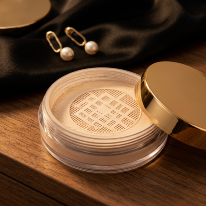 Loose powder styled for an evening beauty ritual.