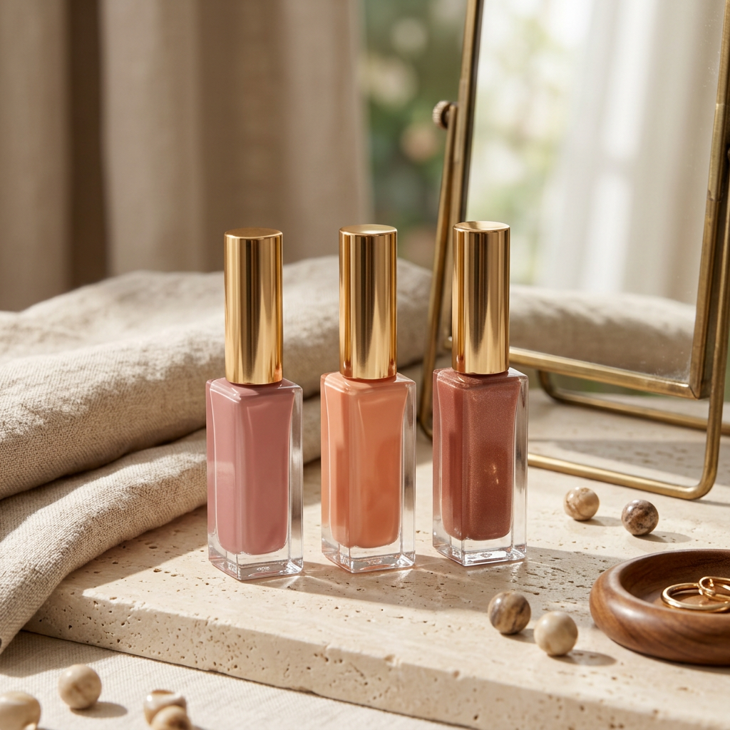 Liquid blush bottles styled on a morning vanity.