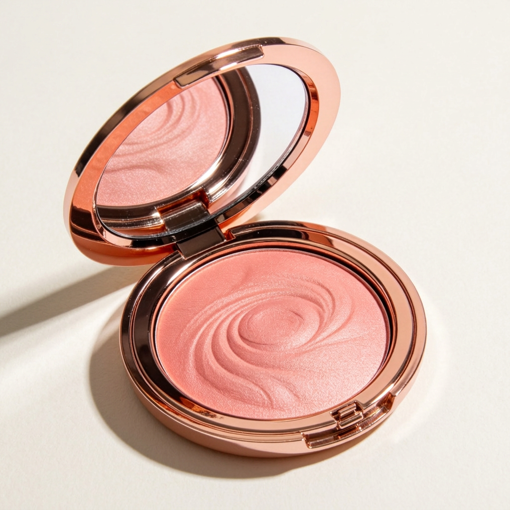 Blush compact mirror hinge and closure details.