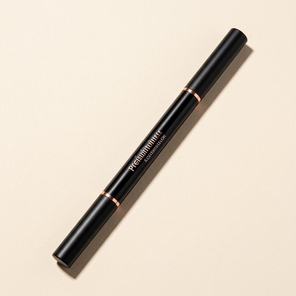 Illustrative eyebrow pencil capped at both ends and neatly laid flat.
