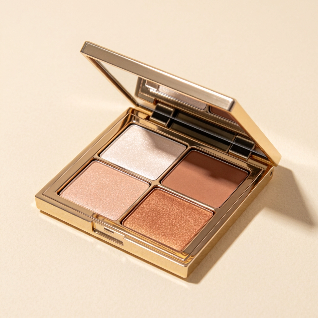 Mirror hinge gold-tone frame and closure details.