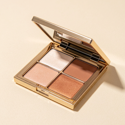 Mirror hinge gold-tone frame and closure details.