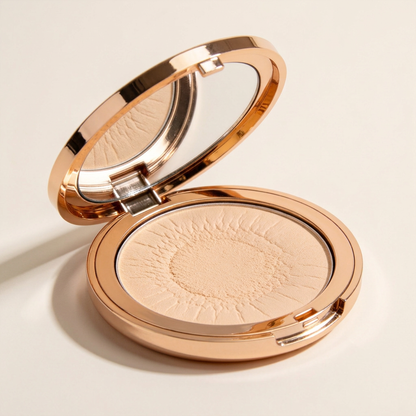 Compact mirror hinge and front closure details.