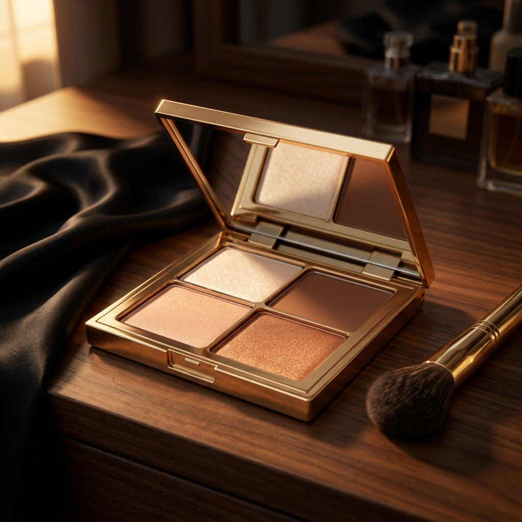 Four-color palette styled for an evening makeup ritual.