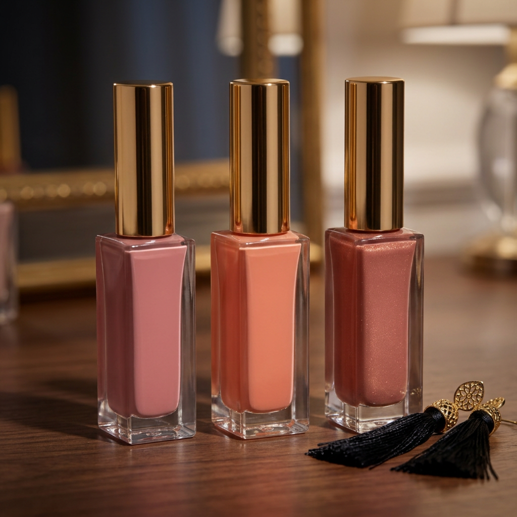 Liquid blush bottles styled for an evening routine.