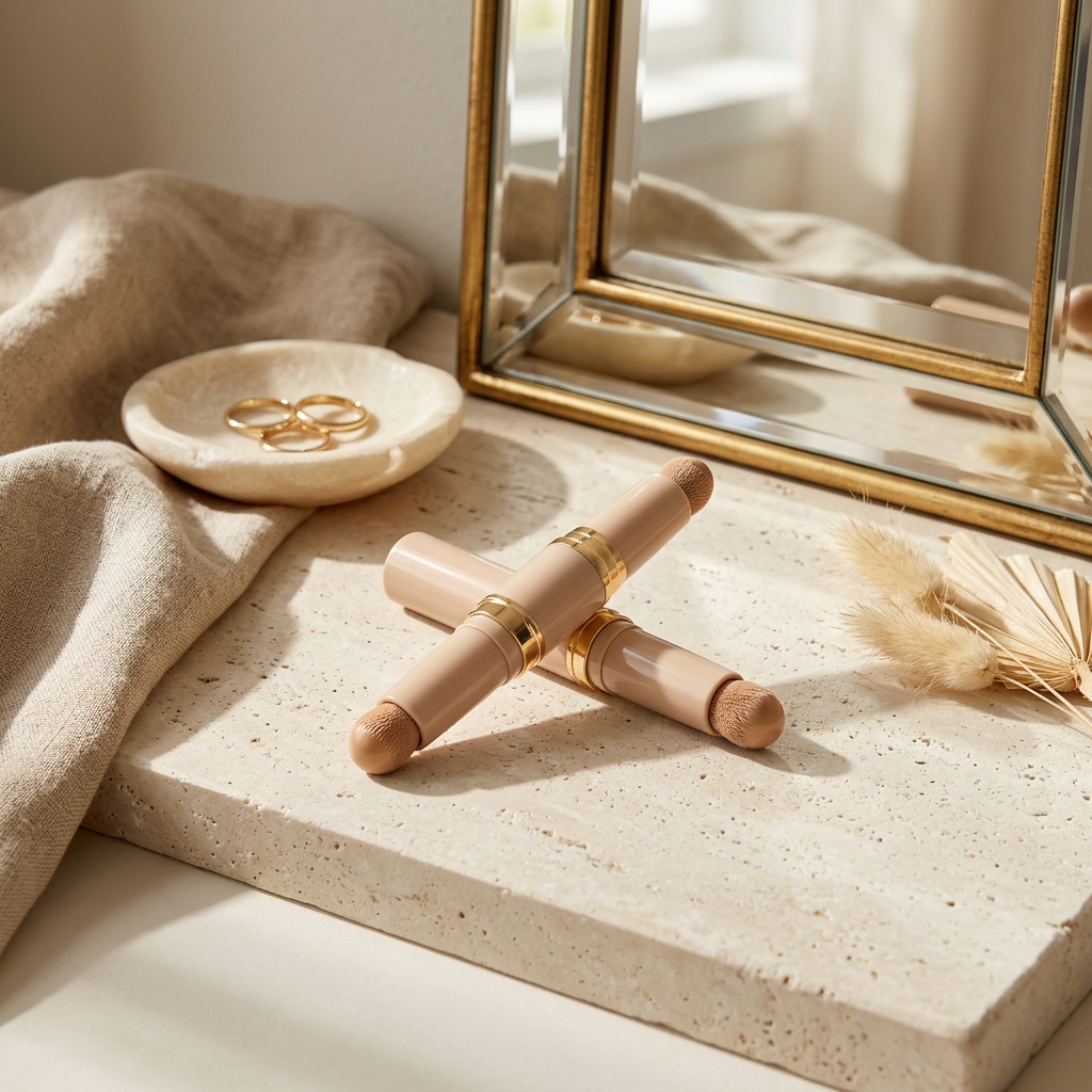 Makeup applicator on a morning vanity.